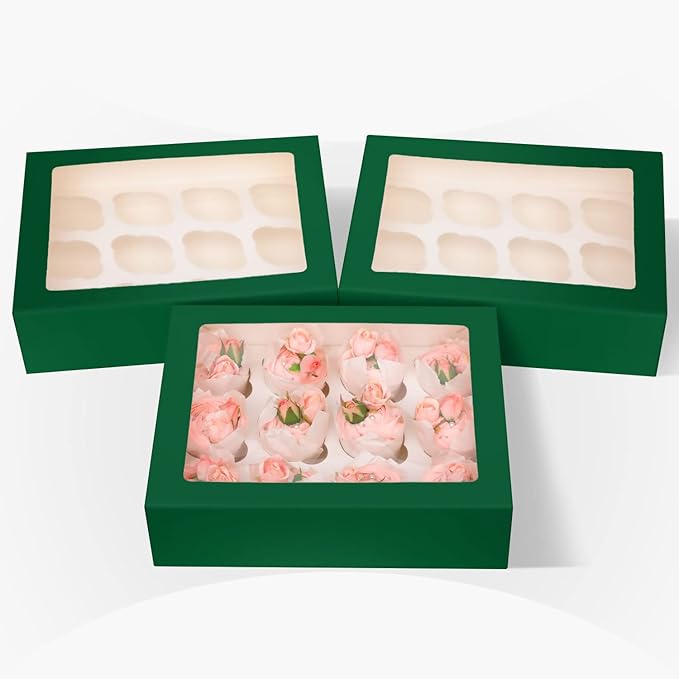 12 Cupcake Containers 10-Packs Forest Green Cupcake Box Cupcakes Carrier - Image 3