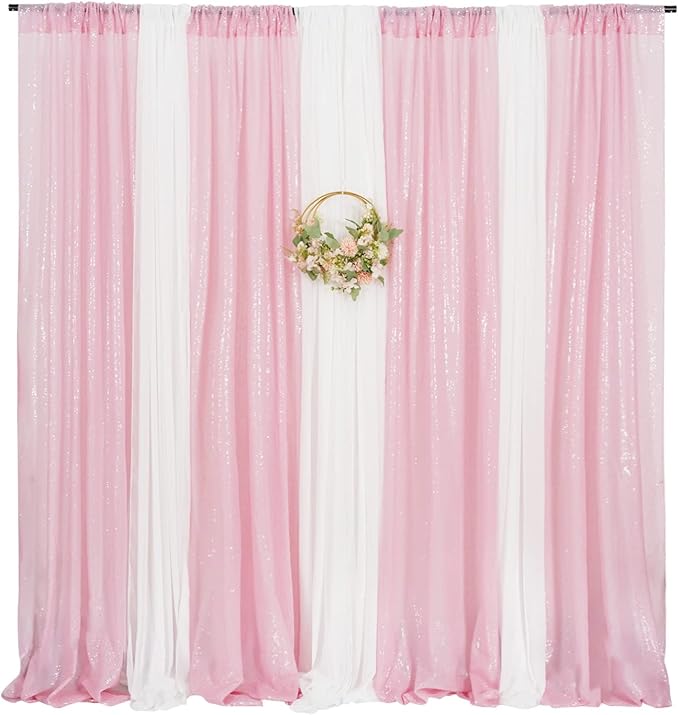 Poise3EHome 2Pcs 2Ft x 8Ft Pink Sequin Backdrop Curtains, Glitter Photography - Image 6