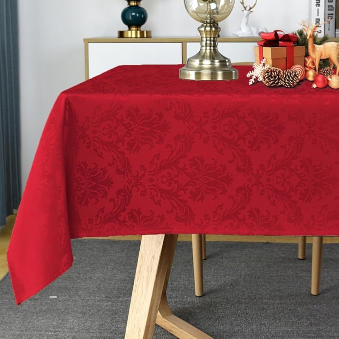 SASTYBALE Christmas Red Square Jacquard Tablecloth, Damask Table Cloth - Image 3