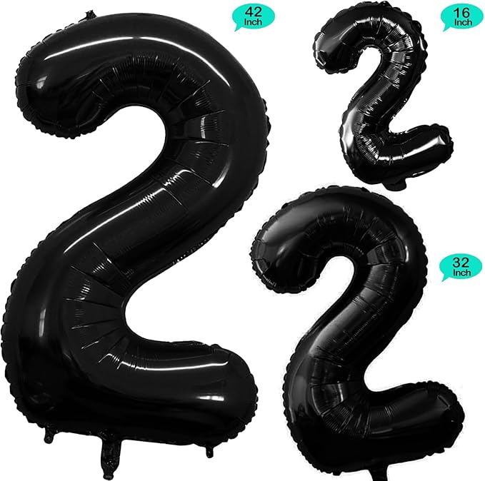GOER Black Foil Balloons Number 2, Huge Number Balloons - Image 2