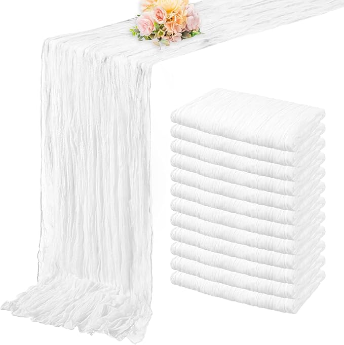 10FT 12 Pack White Cheesecloth Table Runner 20 x 120 Inch Long Rustic Gauze by FoliafeelHome