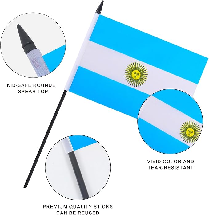 Argentina Desk Flag 12" Solid Pole Deluxe Set Argentinian Flags Banner Mini - Image 4