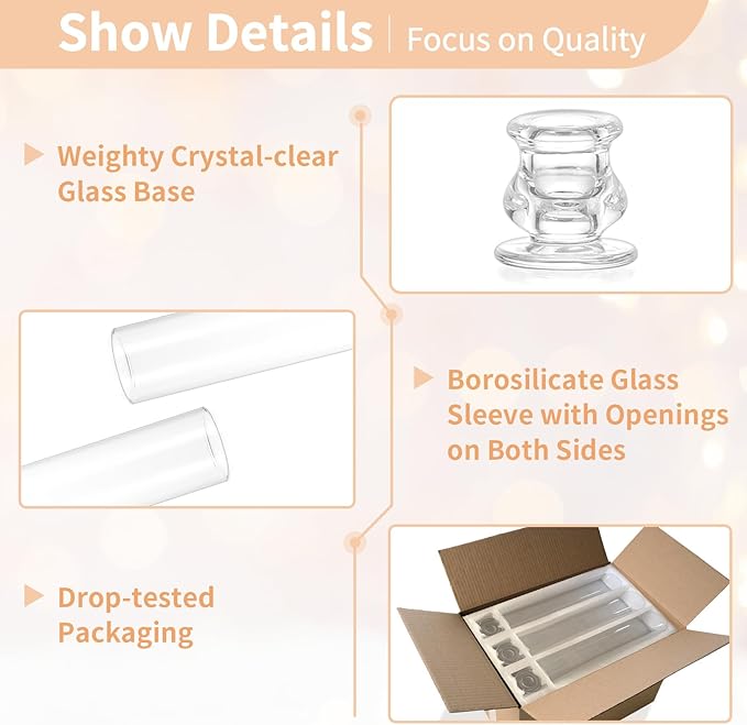 NUPTIO Candlestick Holder Bulk for Centerpiece: Set of 10 Hurricane Glass Taper - Image 6
