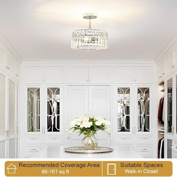 Modern Crystal Ceiling Light, Chrome Semi Flush Mount Ceiling Lighting Fixture - Image 3