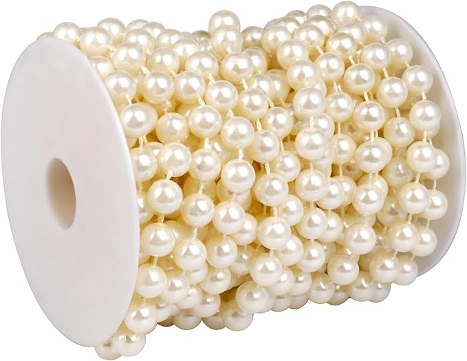 29.5 FT Pearl Beads Garland for Decoration, 10MM Craft Pearl Beads String Spool by Ucevi