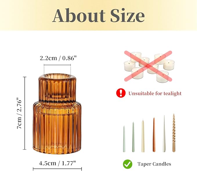 Hewory Glass Taper Candle Holders: 10 PCS Amber Elegant Candle Holder - Image 6