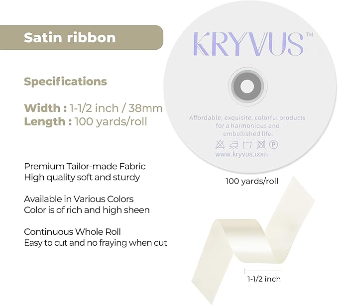 Beige Satin Ribbon 1-1/2 inch X Continuous 100 Yards, Single Face Polyester - Image 3