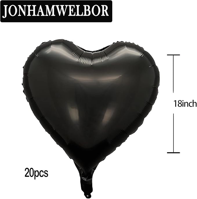 Jonhamwelbor 20Pcs 18 inch Black Foil Mylar Heart Shape Balloons Decorations - Image 2