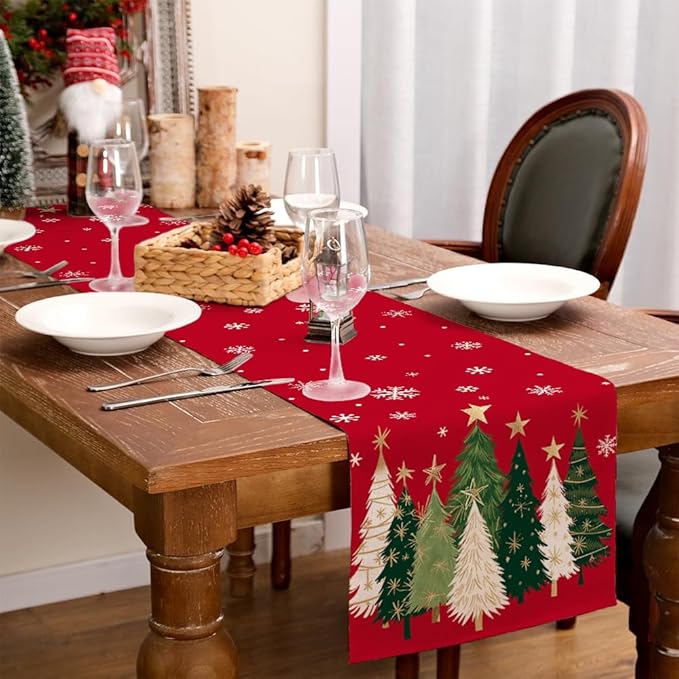 GEEORY Christmas Table Runner 13x36 Inch, Xmas Trees Snowflakes Holiday - Image 9