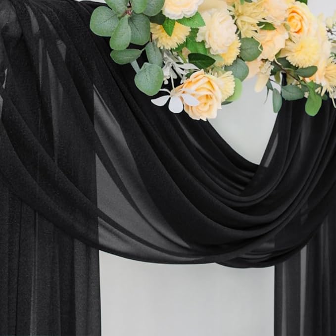 Socomi Black Sheer Gothic Wedding Draping Fabric 29" x 20Ft 2 Panel Outdoor - Image 5