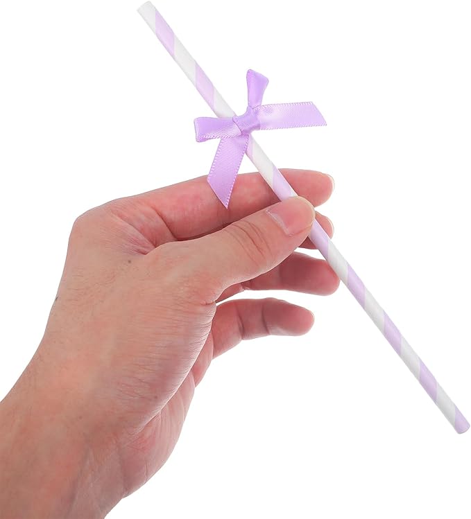 60Pcs Purple Paper Straws with Bow Tie Decorations, Disposable Drinking Straws - Image 2