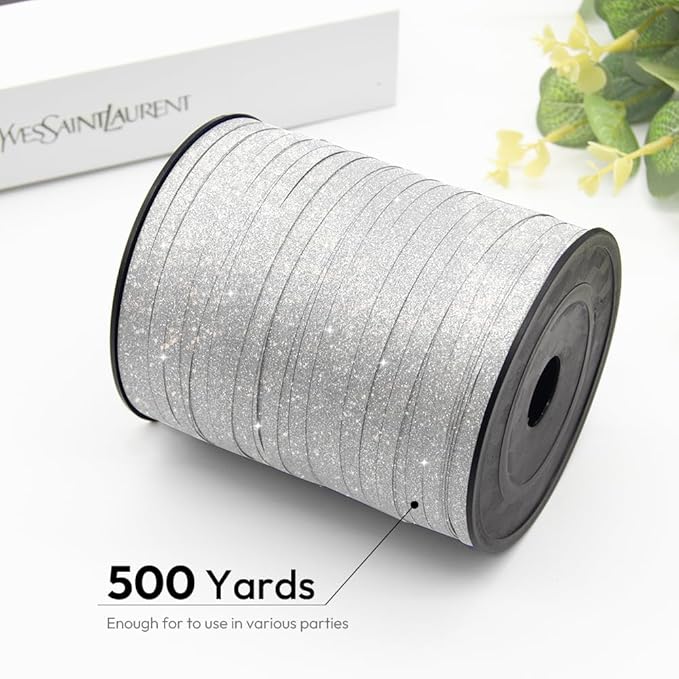 KMER LIFE Silvery Glitter Curling Ribbon, 1/5" Wide x 500 Yards Christmas - Image 2