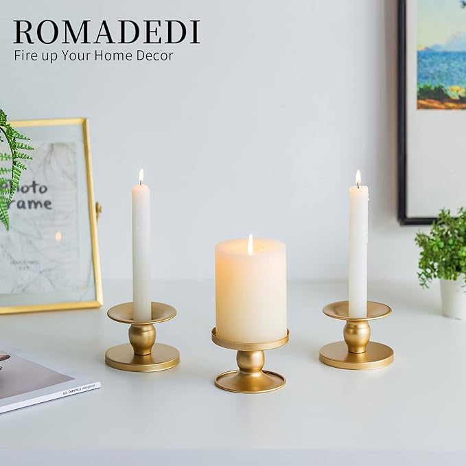 Candle Holders for Pillar Candles, Romadedi Gold Pillar & Taper Candle Holder - Image 3