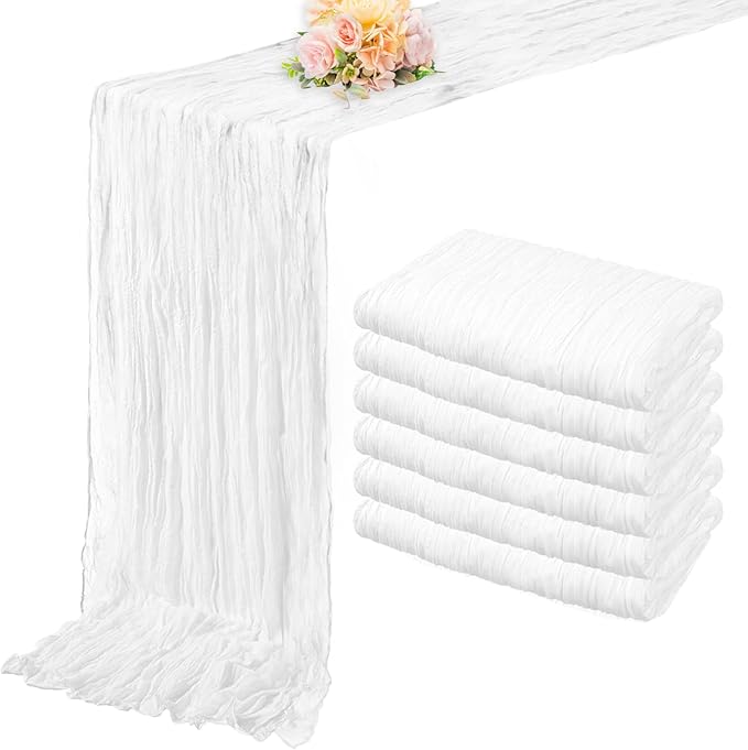 10FT 6 Pack White Cheesecloth Table Runner 20 x 120 Inch Long Rustic Gauze by FoliafeelHome