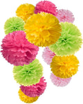 Hot Pink Yellow and Green Tissue Paper Pom Poms Flower by MOWO