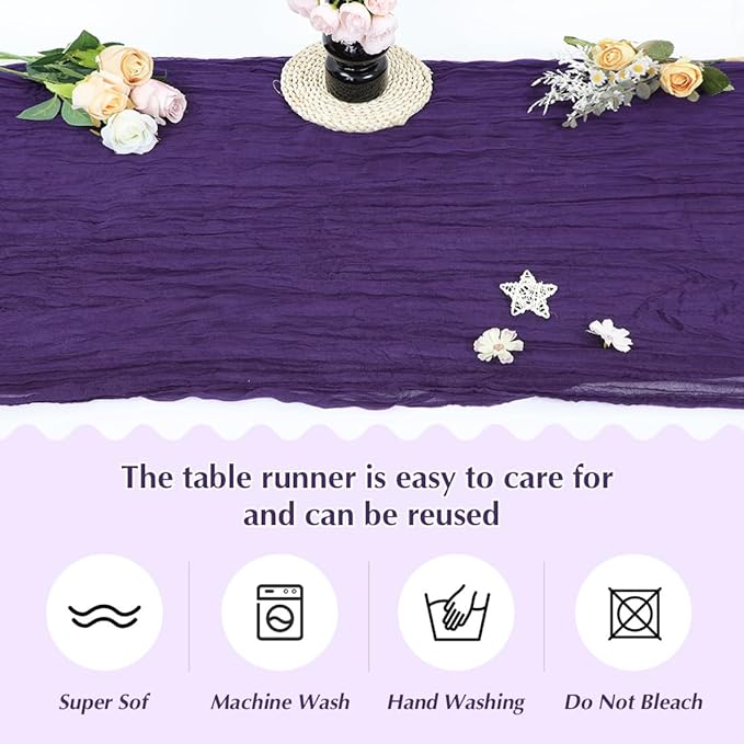 Purple Cheesecloth Table Runner -21*120Inch Long Boho Wedding Table Decor - Image 4