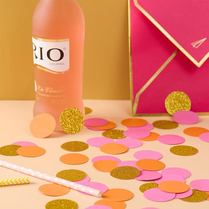 Hot Pink Orange and Gold Confetti Table Decoration - Image 3