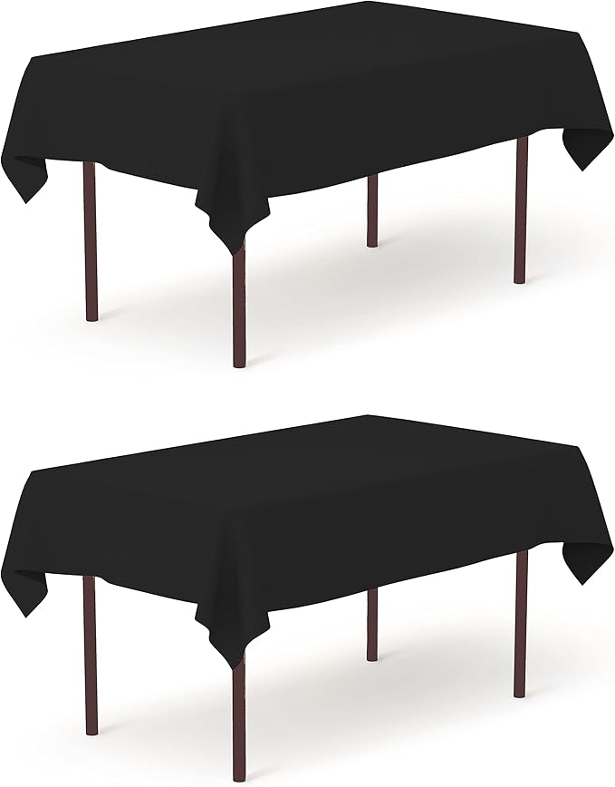 Pomp Black 60" x 84" Poplin Polyester Tablecloth | Wrinkle + Stain Resistant by POMP