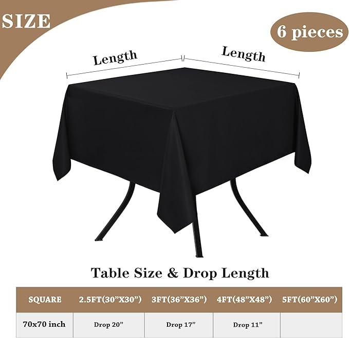 Fitable 6 Pack Black Square Tablecloths - Image 5