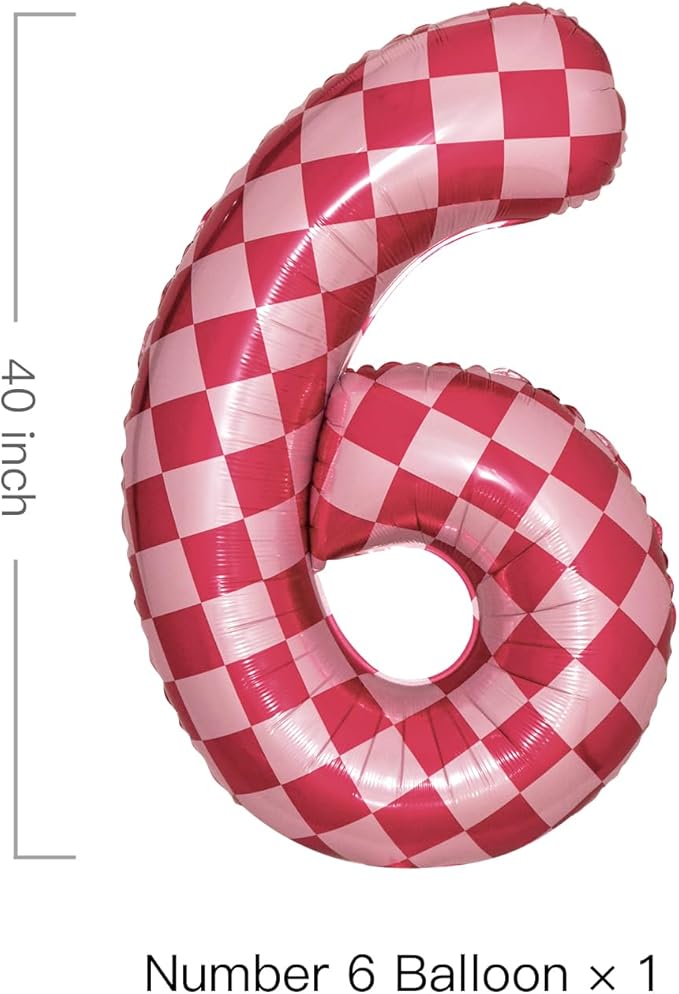 40 Inch Pink Checkered 6 Balloon Large Hot Pink Number Balloons - Image 2