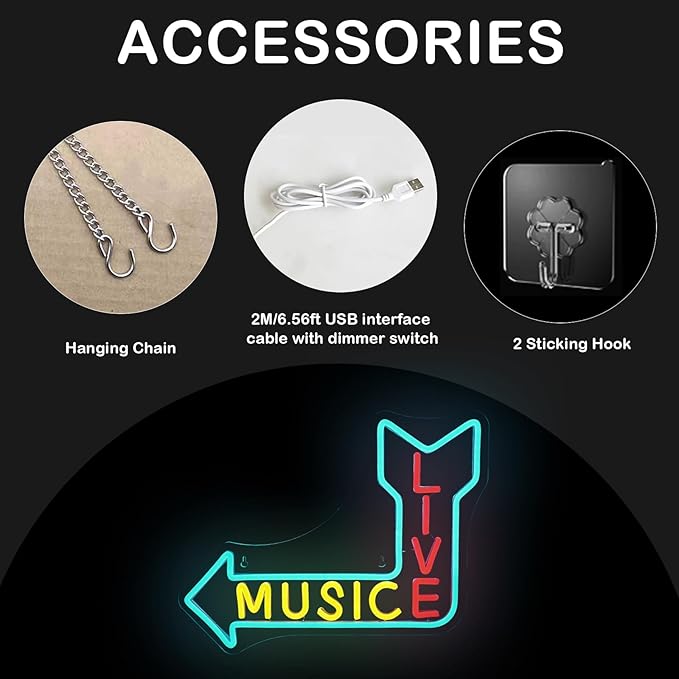 LIVE MUSIC Neon Sign – LED Arrow Neon Light - Image 7