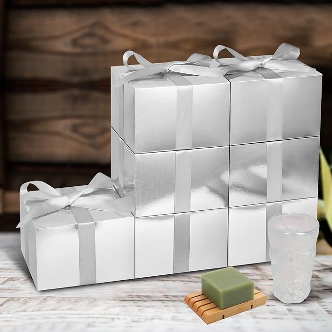 COTOPHER Small Gift Boxes 10 Pack 6x6x4 inches Silver Gift Boxes - Image 2