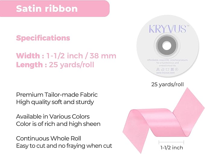 Rose Pink Satin Ribbon 1-1/2 inch X Continuous 25 Yards, Single Face Polyester - Image 3