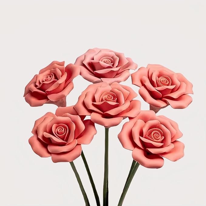 6pcs Handmade Ceramic Roses, Featuring Vibrant Colors and Intricate Petal by wybdtic