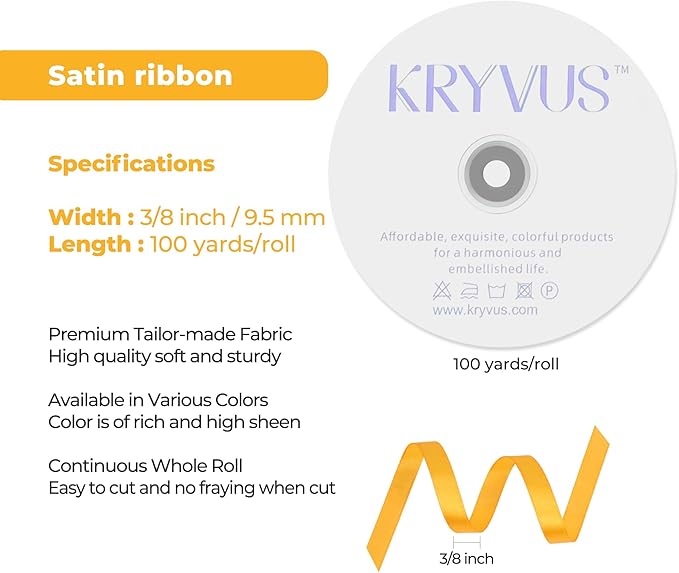 Yellow Satin Ribbon 3/8 inch X Continuous 100 Yards, Single Face Polyester - Image 3