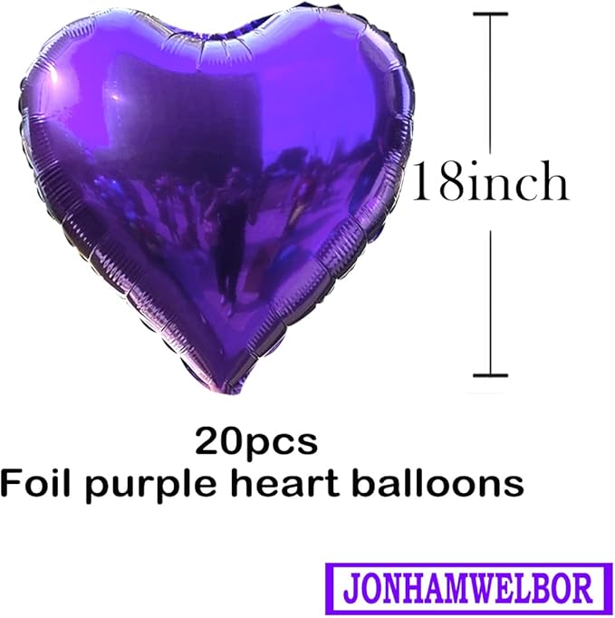 Jonhamwelbor 20Pcs 18 inch Purple Foil Mylar Heart Shape Balloons Decorations - Image 2