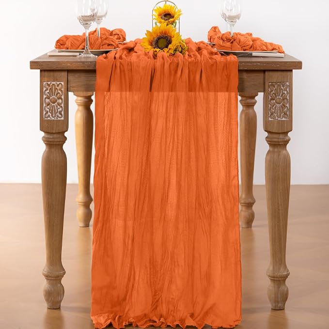 Orange Cheesecloth Table Runner Halloween Orange Table Runner Boho Gauze 120 - Image 2