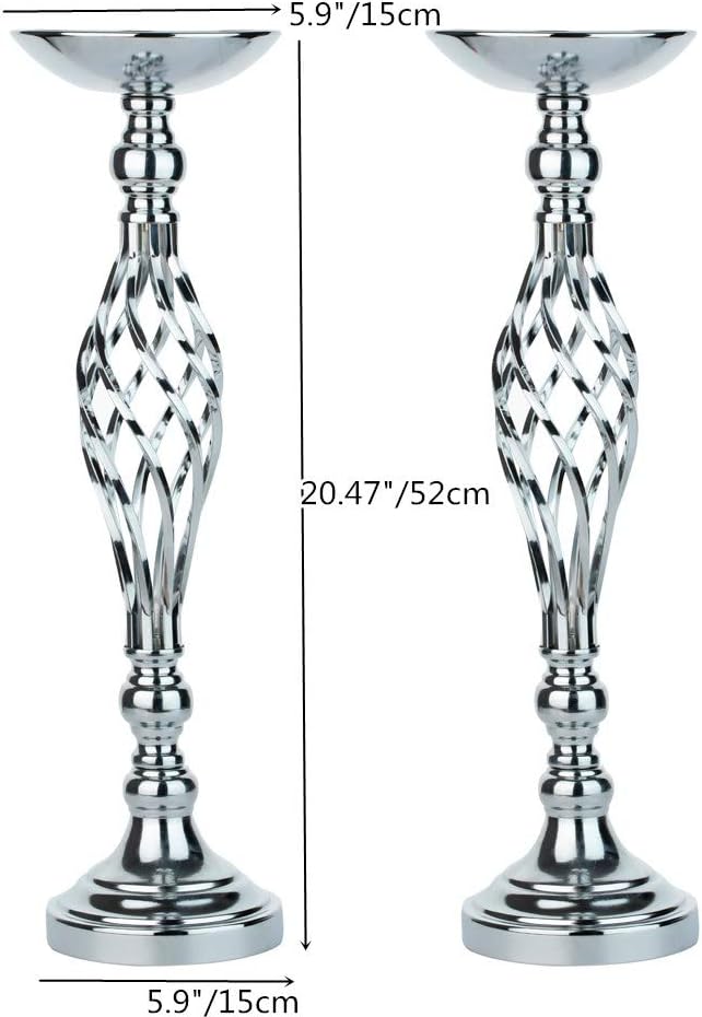 LANLONG 2pcs Metal Silver Candle Holders Road Lead Table Centerpiece Stand - Image 6