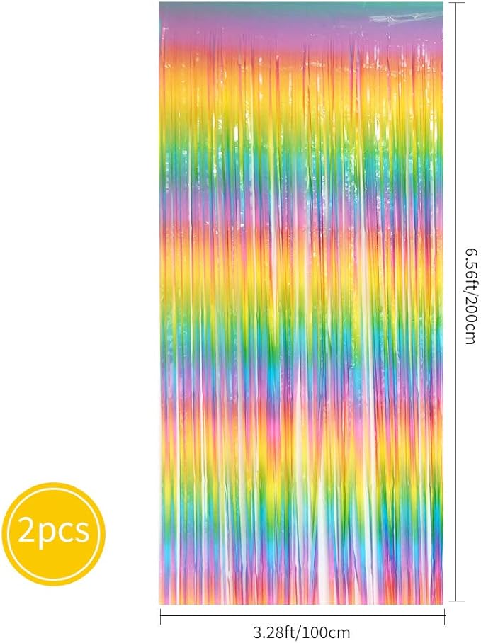 BEISHIDA 2 Pack Light Rainbow Foil Fringe Curtain Assorted Colorful Tinsel - Image 6