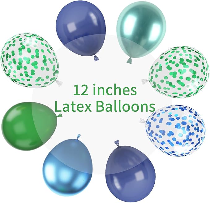 Blue and Green Balloon Set, 12 Inch Navy Blue Dark Green Balloons Metallic - Image 3