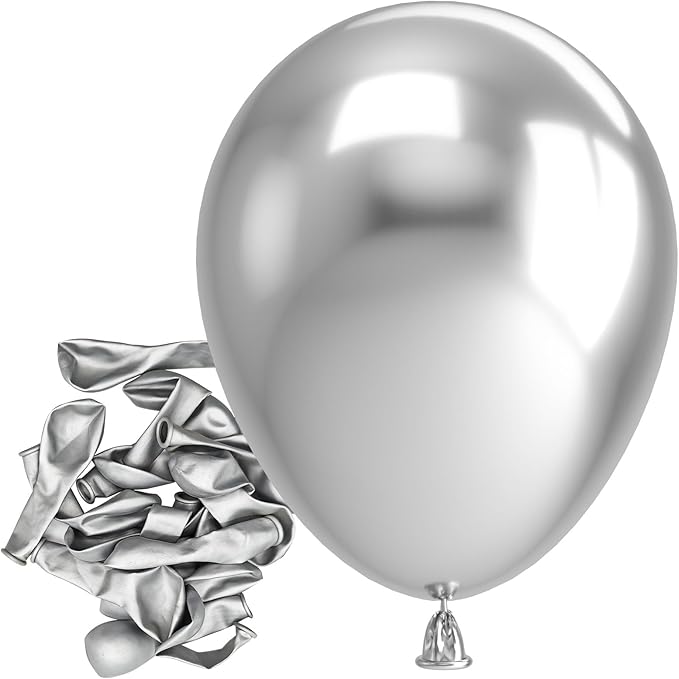 Bezente Metallic Silver Balloons Latex Balloons by Bezente