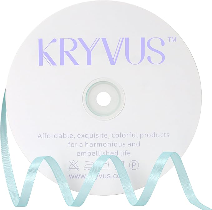 Light Blue Satin Ribbon 1/4 inch X Continuous 100 Yards, Single Face Polyester by Kryvusribbon