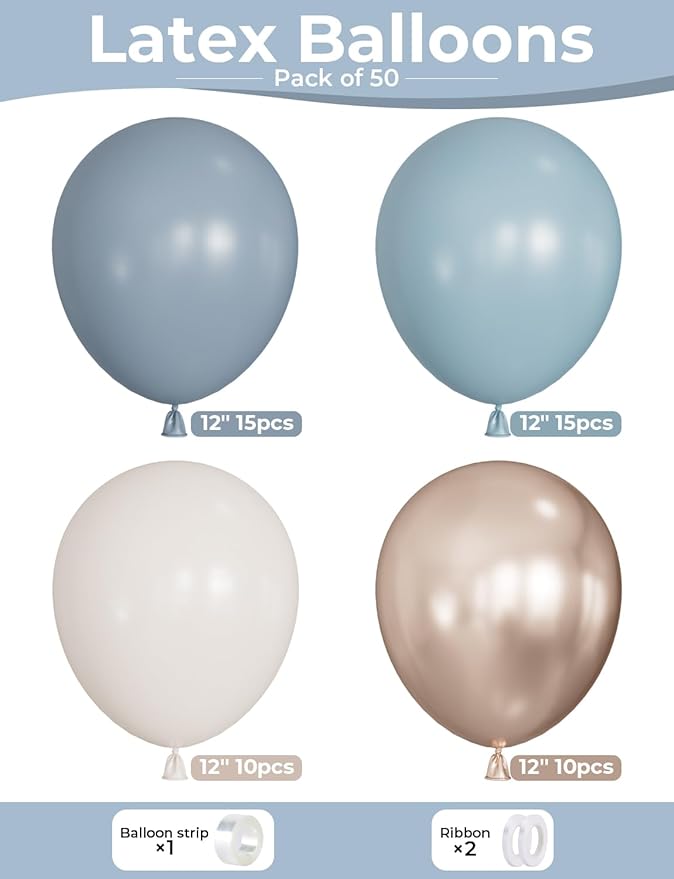 Dusty Blue and Gold Balloons - Image 3