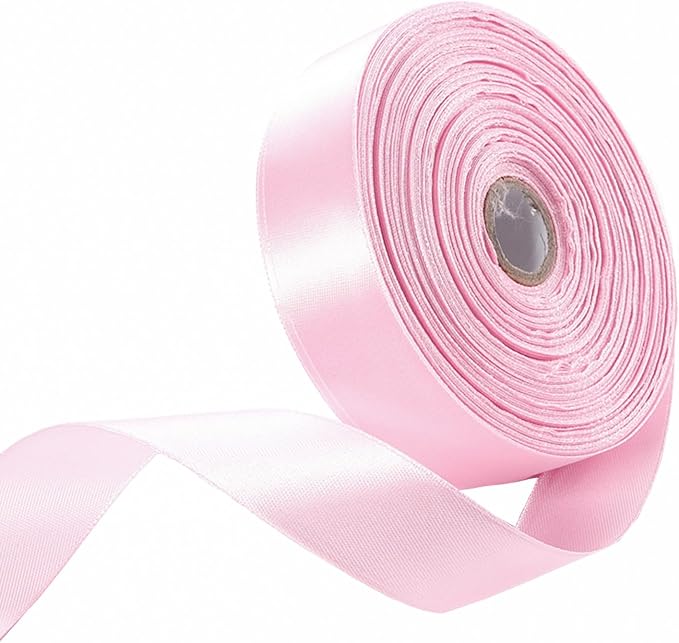 1" x 50 Yards Light Pink Satin Ribbon Single Faced Fabric Ribbons by Oakarbo