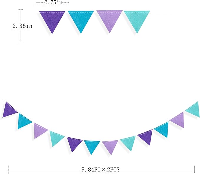 Mermaid Party Decorations Purple Teal Felt Hanging Triangle Mini Bunting - Image 2