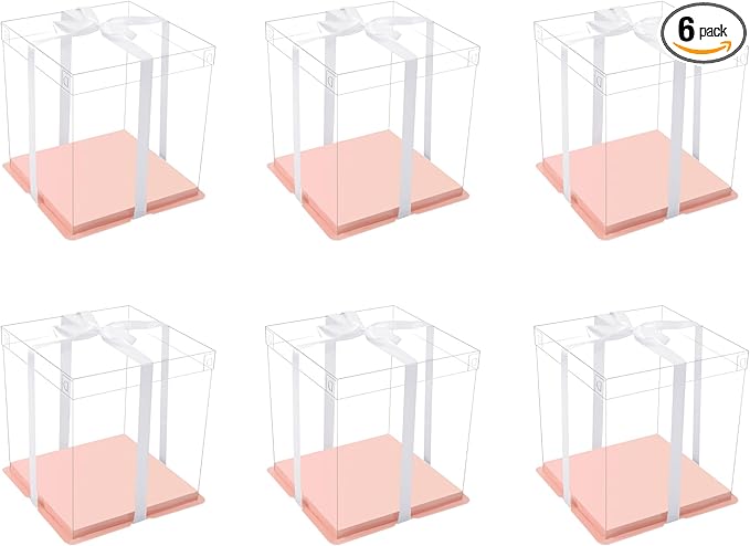 XININSUN clear cake box with ribbon, 8inch 10inch cake boxes, transparent tall by XININSUN