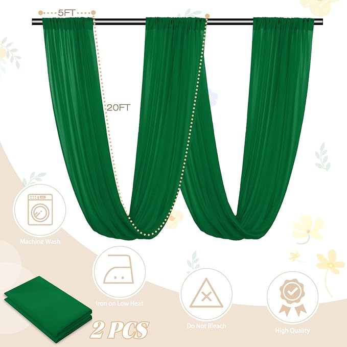 FUHSY Emerald Green Ceiling Drapes Wedding Arch Drapes Chiffon Backdrop - Image 3