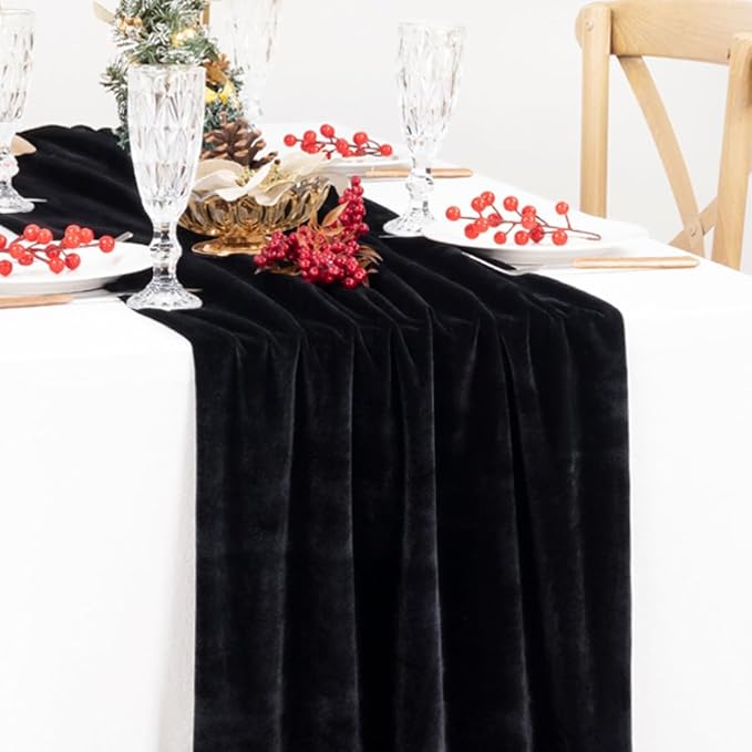 MLMC 2 Pack Black Velvet Table Runner 10ft Glossy Luxury Velvet Fall Table - Image 5