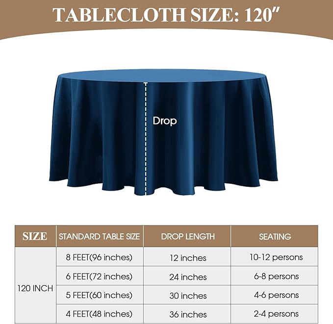 Round Tablecloth 120 Inch Tablecloth 2 Pack Navy Blue Table Cloths Washable - Image 2