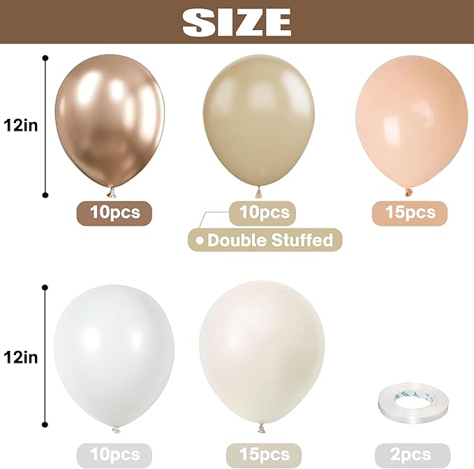 White Sand Balloons Set, 60 Packs 12 Inch Double Stuffed Beige Boho Balloons - Image 2