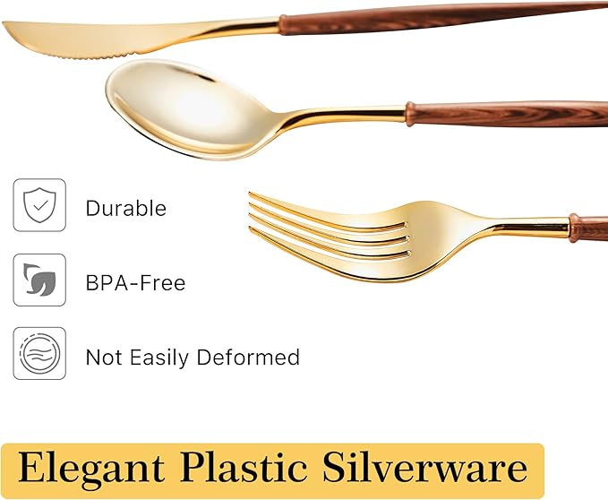Lullaby 240PCS Gold Plastic Silverware, 80 Spoons, 80 Knives, Elegant - Image 3