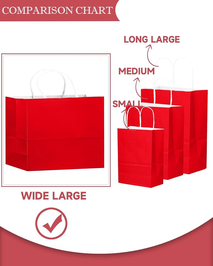 qiqee 50-Packs Red Paper Gift Bags - Image 4
