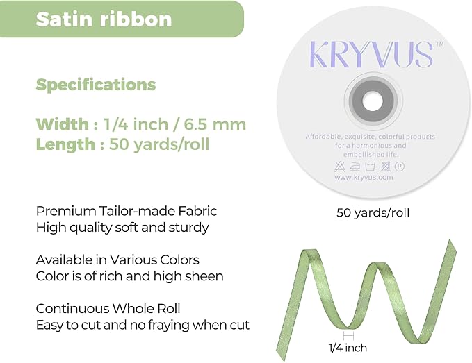 Sage Green Satin Ribbon 1/4 inch X Continuous 50 Yards, Single Face Polyester - Image 3