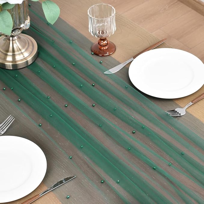 Joanlody Fall Pearl Table Runner 10ft Rustic Boho Tulle Table Runner - Image 4