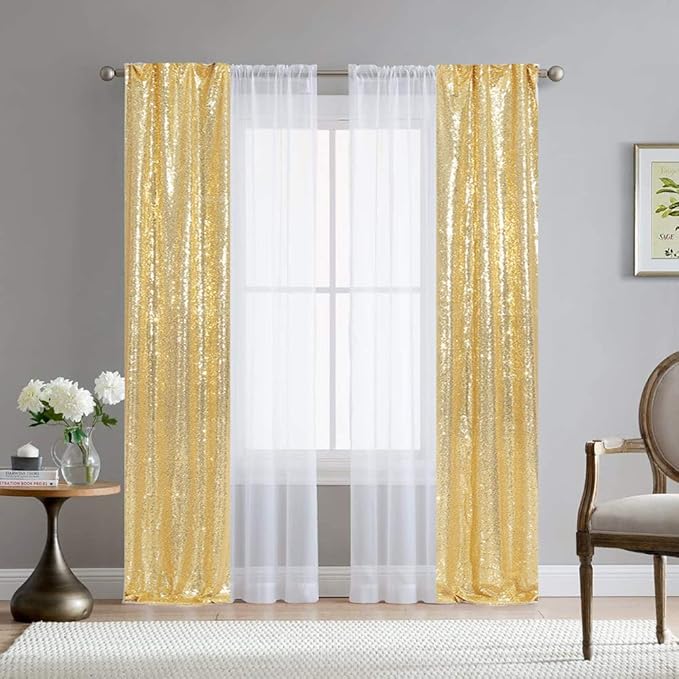 SquarePie Sequin Curtain 2 Panels 2FT x 8FT Gold Backdrop - Image 6