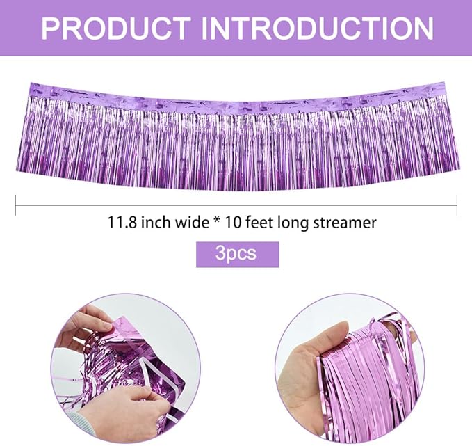 BEISHIDA 3 Packs Metallic Foil Fringe Garland Light Purple Wall Hanging Tinsel - Image 2